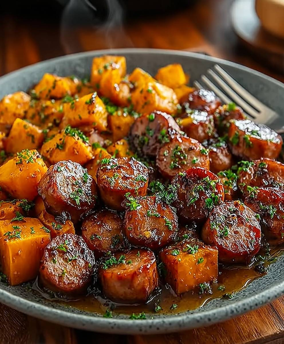 Sausage sweet potatoes honey garlic