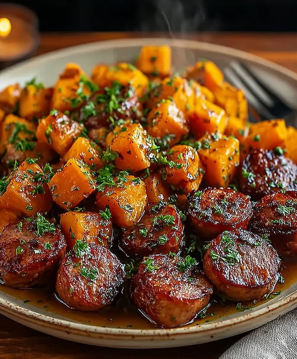 Sausage sweet potatoes honey garlic