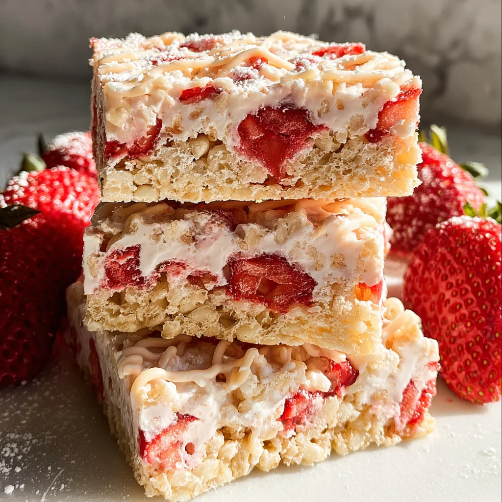 No-Bake Strawberry Shortcake Rice Krispie Treats Recipe!