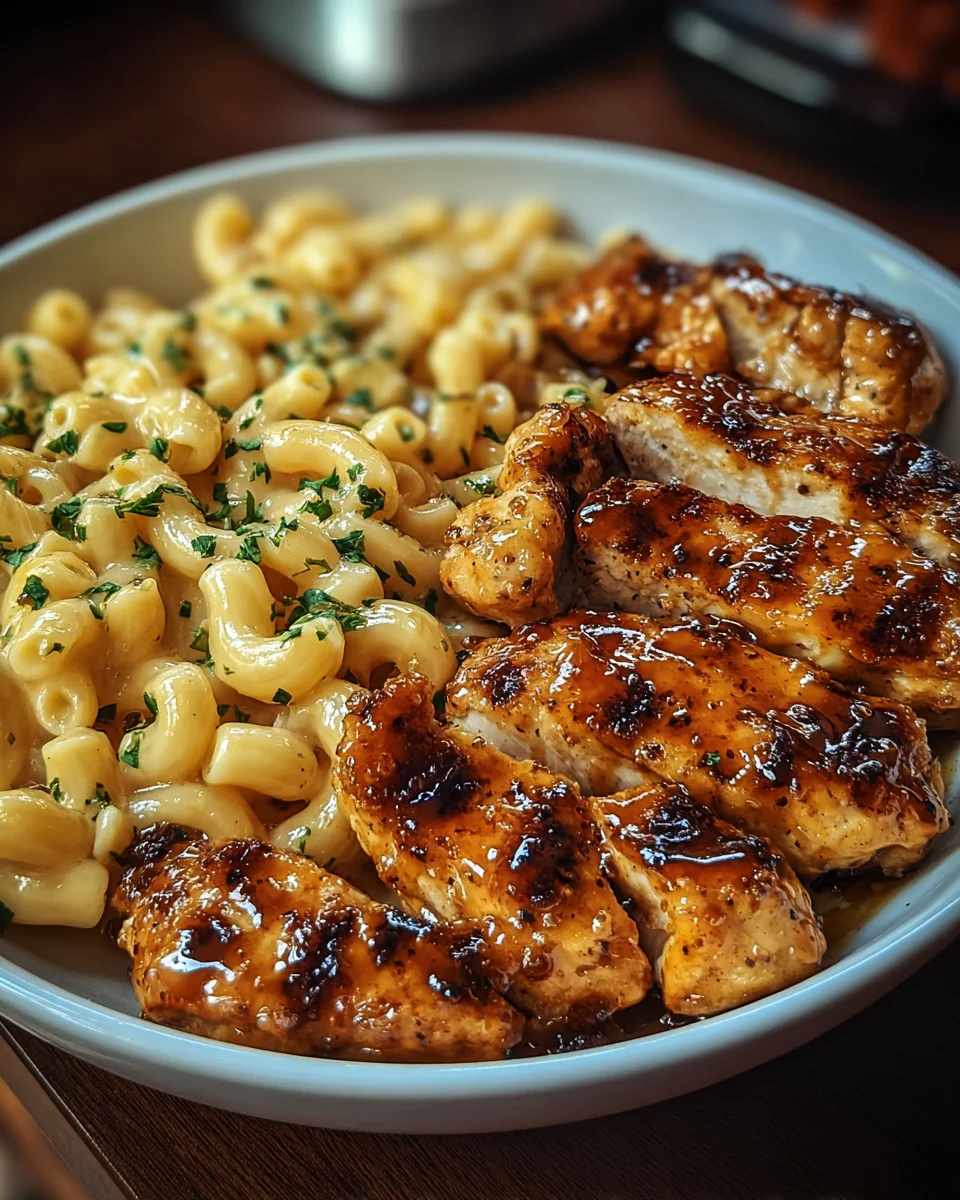 Delicious High Protein Honey Garlic Chicken with Mac & Cheese