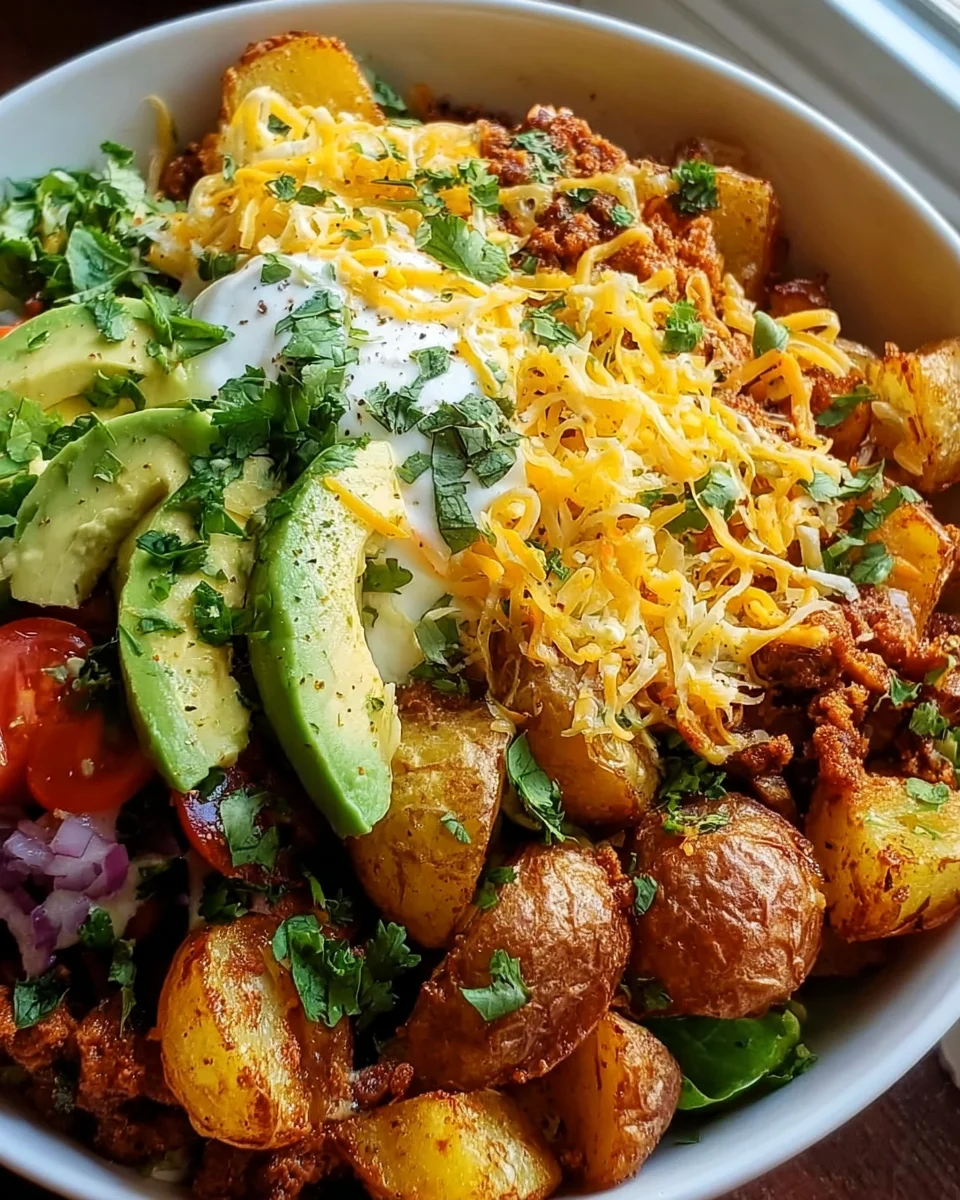 Hearty Loaded Potato Taco Bowl: Easy Beef Dinner Recipe