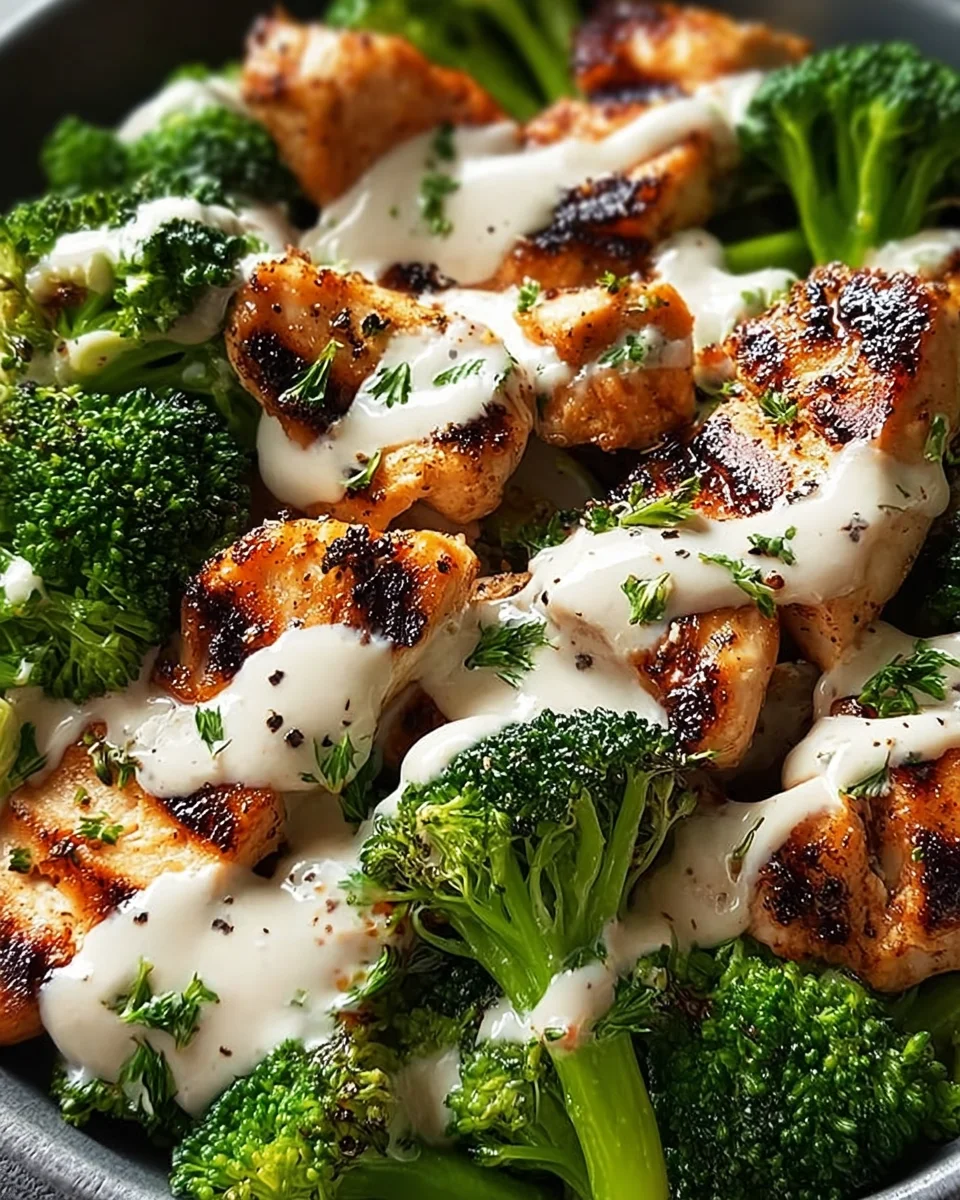 Easy Grilled Chicken Broccoli Bowls with Creamy Garlic Sauce