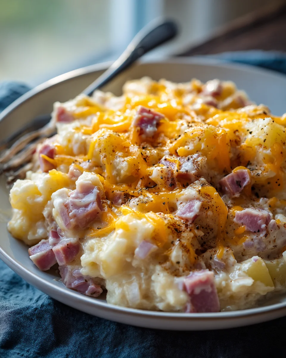 Easy Crockpot Beef Ham & Potato Casserole Recipe!