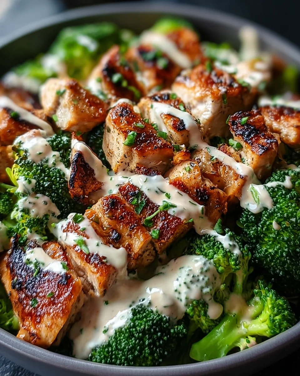 Easy Grilled Chicken Broccoli Bowls with Creamy Garlic Sauce