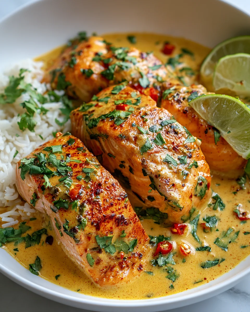 Easy One Pan Coconut Curry Salmon with Garlic Butter