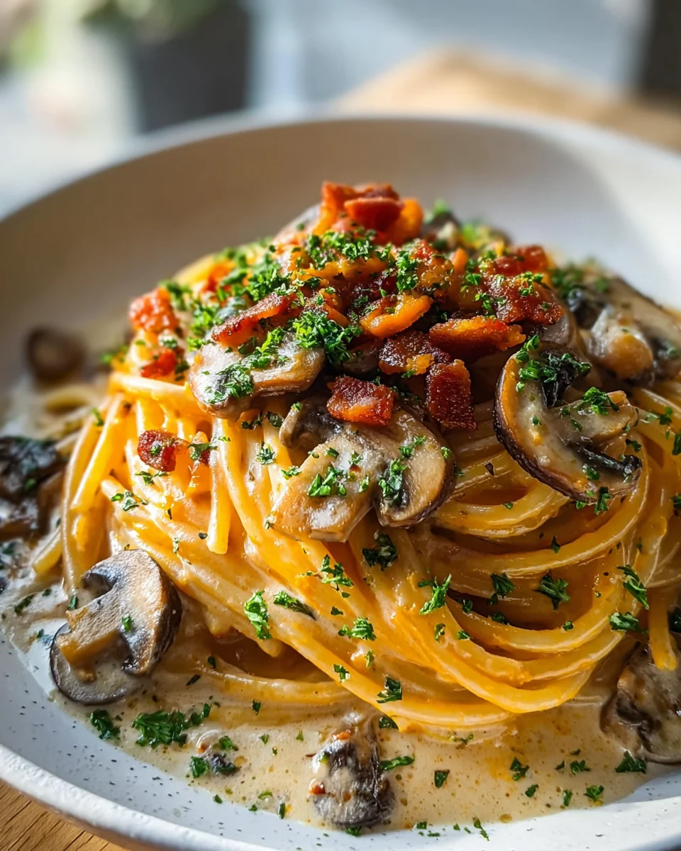 Pumpkin Mushroom Spaghetti with Crispy Beef Bacon Delight