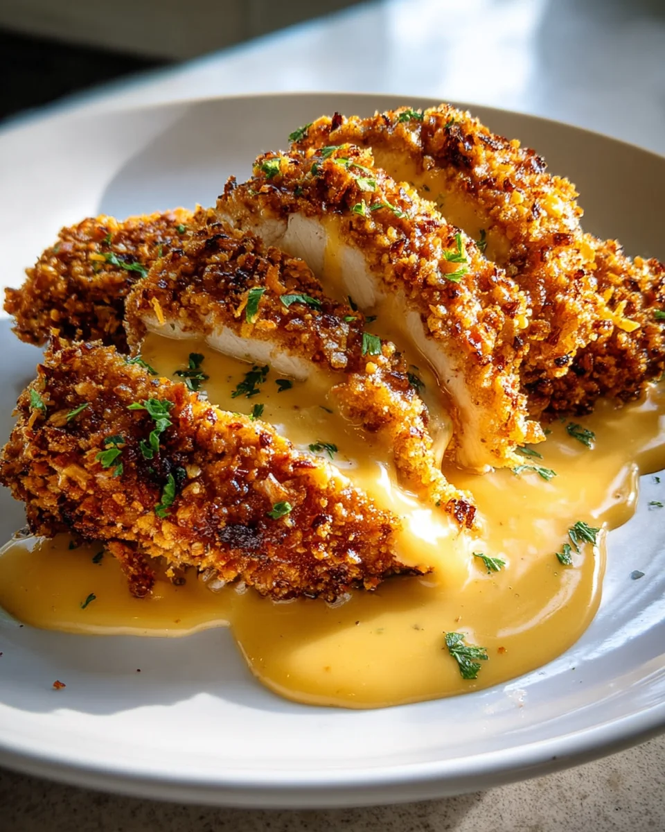 Pretzel Chicken with Mustard Cheddar Sauce: Easy Recipe!