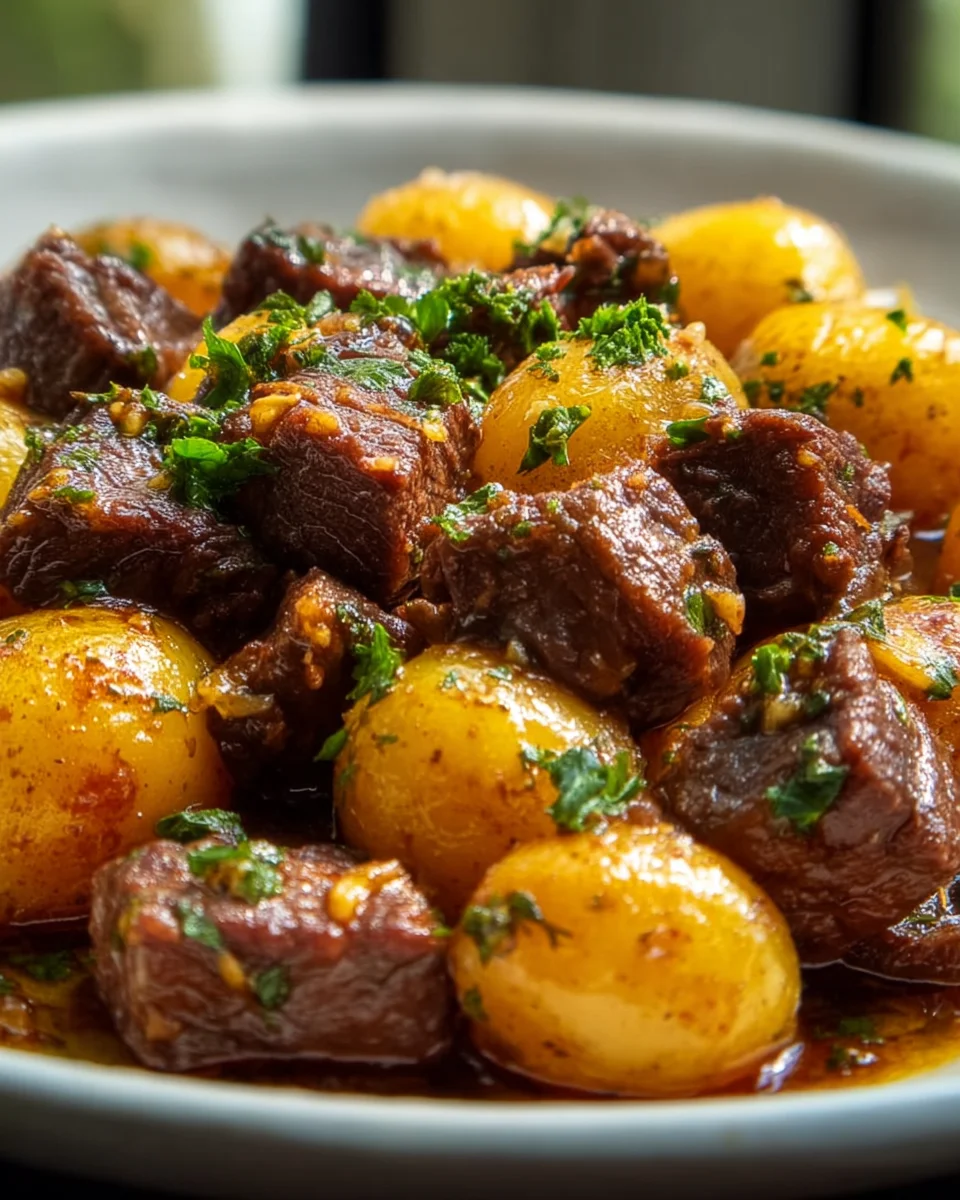 Savory Slow Cooker Garlic Beef and Potatoes Recipe Delight