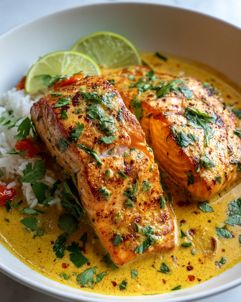 Easy One Pan Coconut Curry Salmon & Garlic Butter