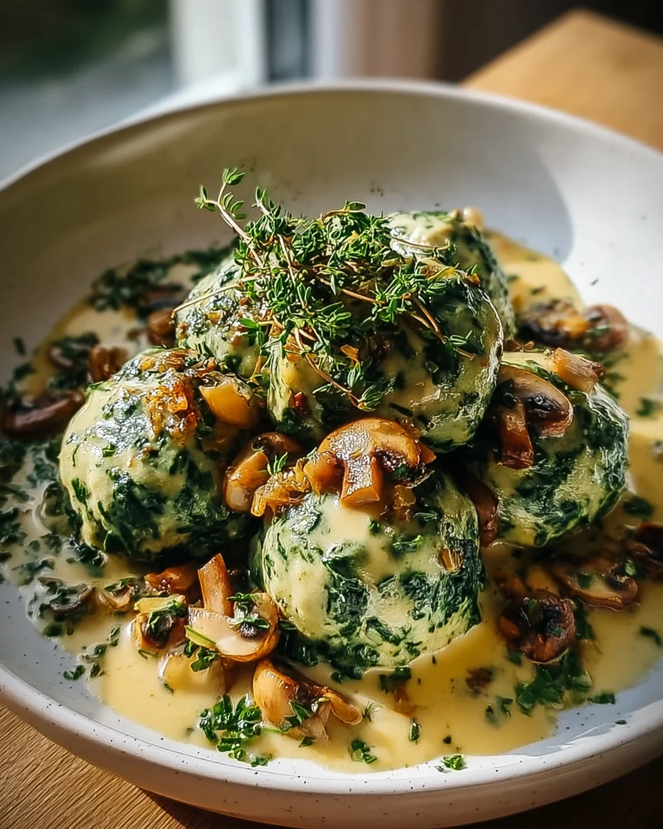 Essential Spinach Dumplings with Mushroom Ragout Recipe