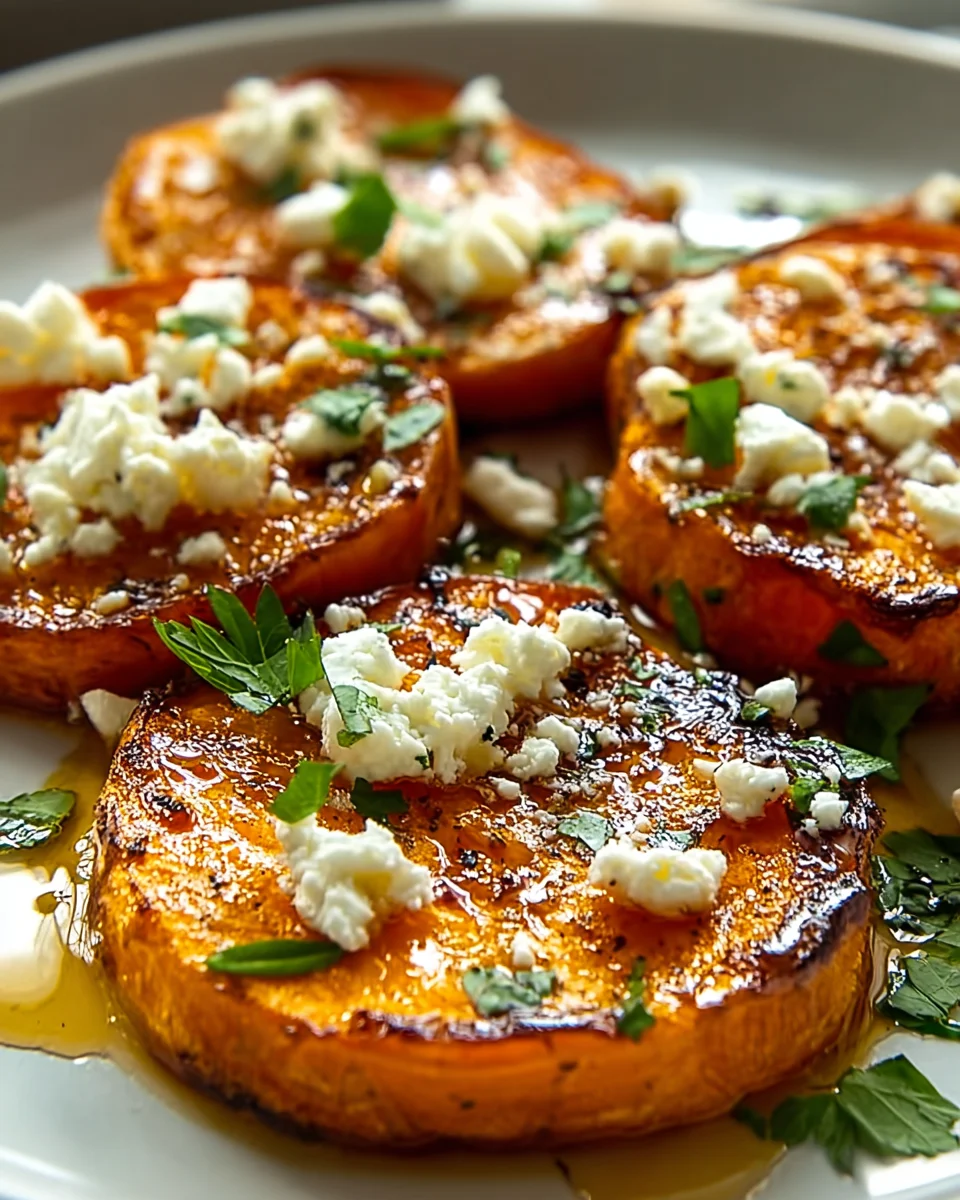 Delicious Roasted Sweet Potato Rounds with Honey Feta Recipe