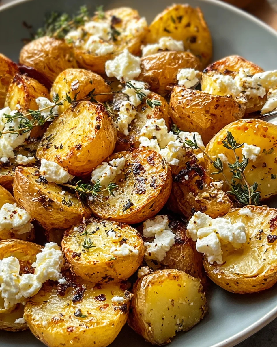 Crispy Roasted Potatoes & Baked Feta Garlic Delight