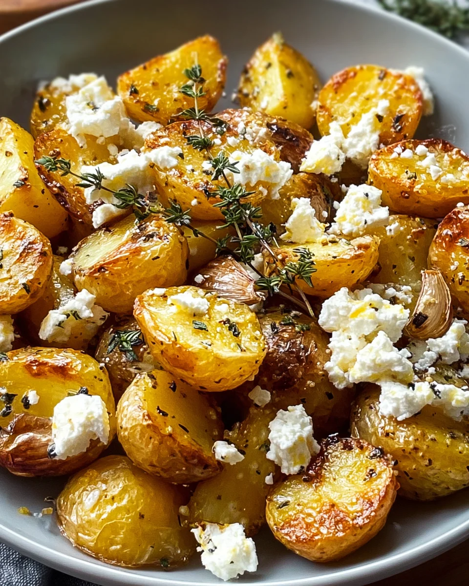 Crispy Roasted Potatoes & Baked Feta Garlic Delight