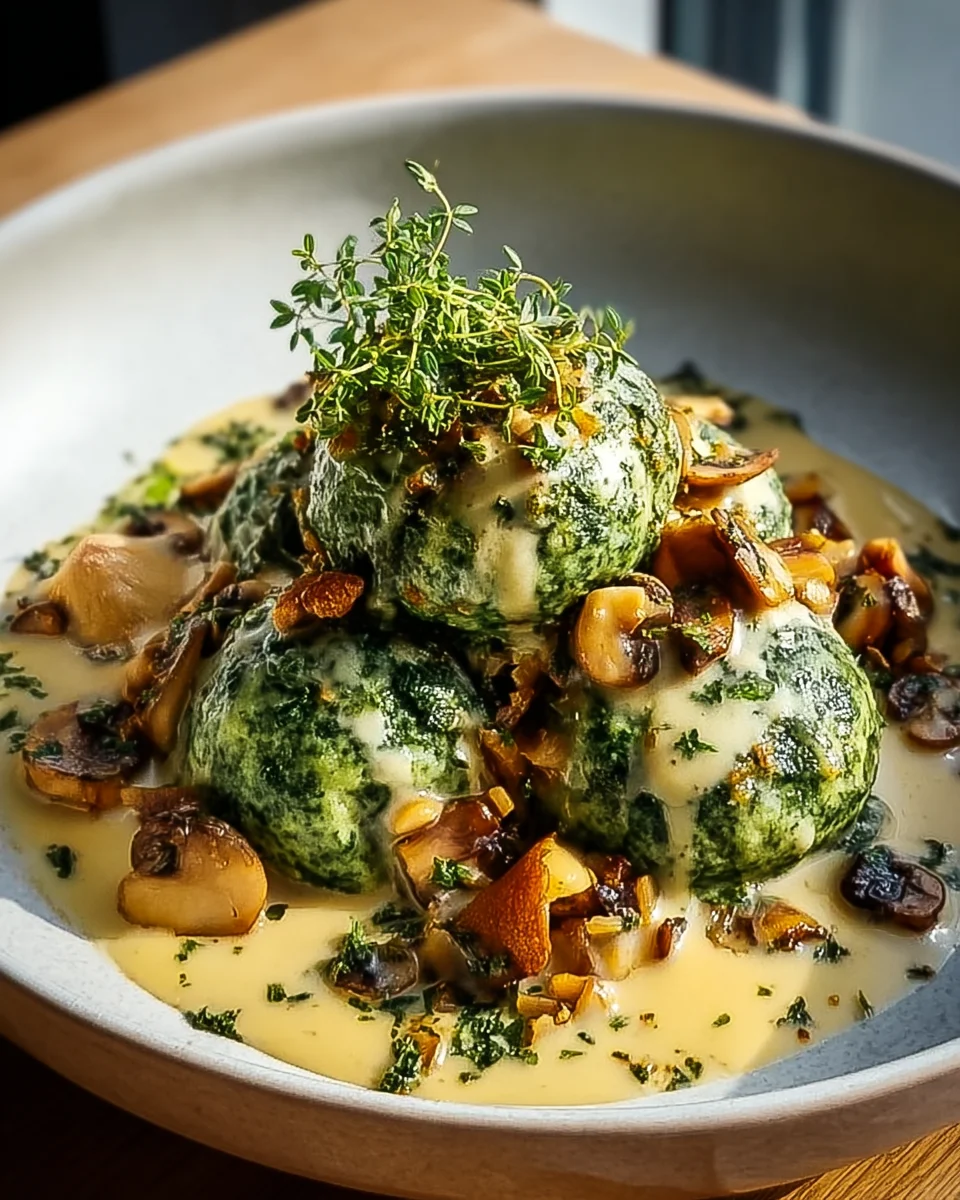 Essential Spinach Dumplings with Mushroom Ragout Recipe