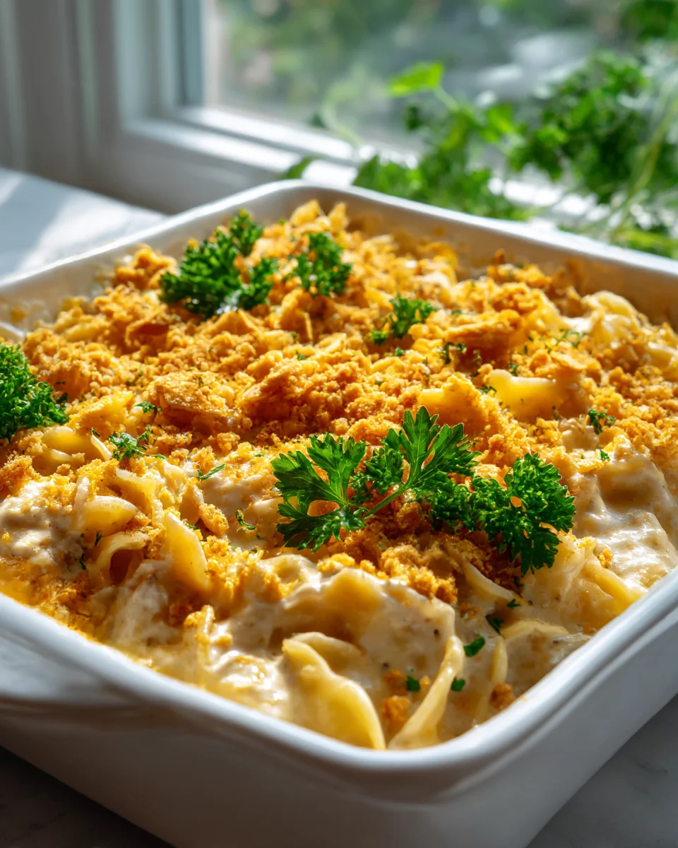 Ultimate Cheesy Tuna Noodle Casserole with Crumb Topping