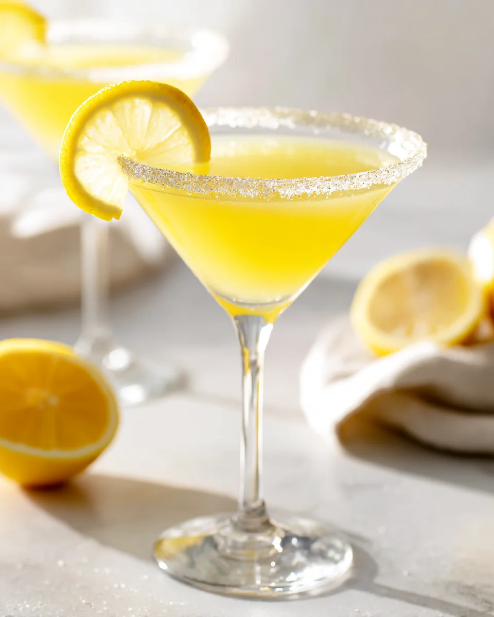 Refreshing Non-Alcoholic Limoncello Martini w/ Sugared Rim