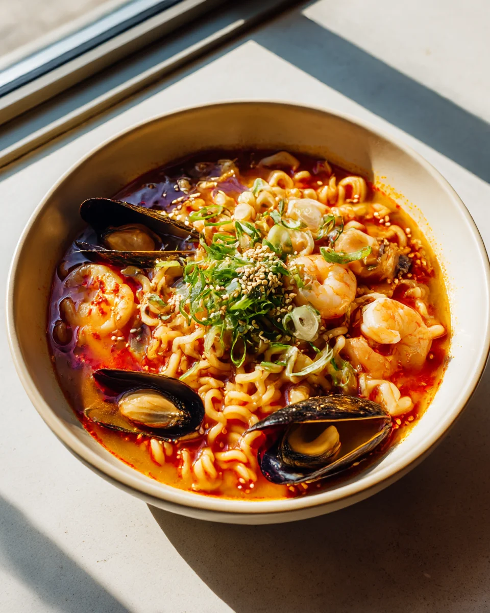 Spicy Korean Ramen: Seafood & Chili Oil Flavor Explosion!