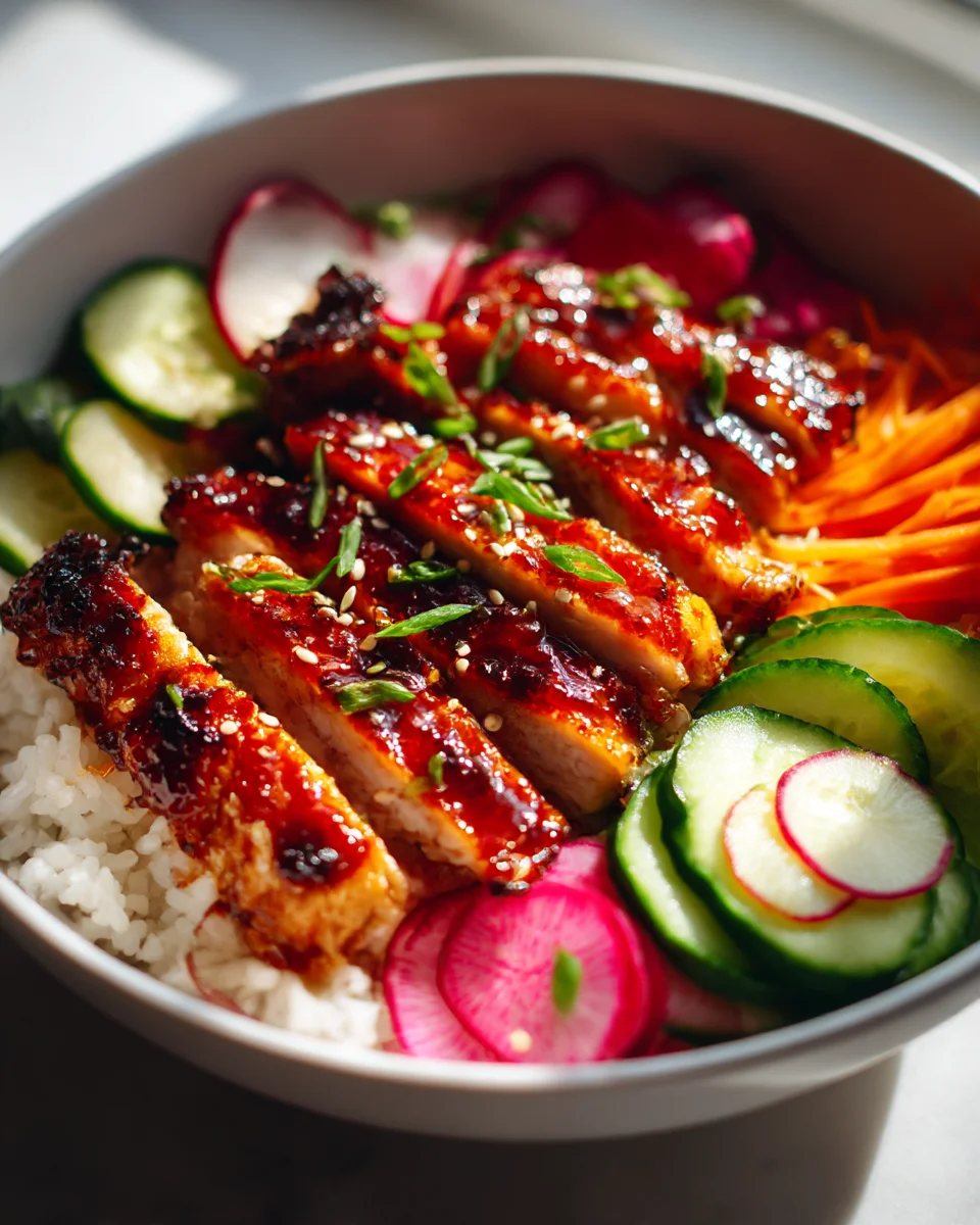 Korean Gochujang Chicken Bowl with Tangy Pickled Veggies