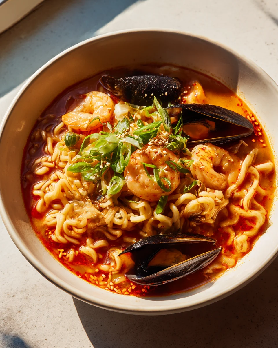 Spicy Korean Ramen: Seafood & Chili Oil Flavor Explosion!