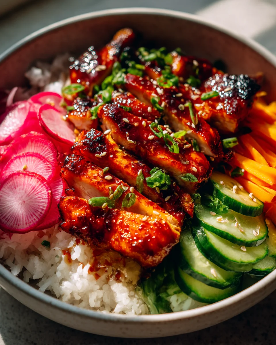 Korean Gochujang Chicken Bowl with Tangy Pickled Veggies