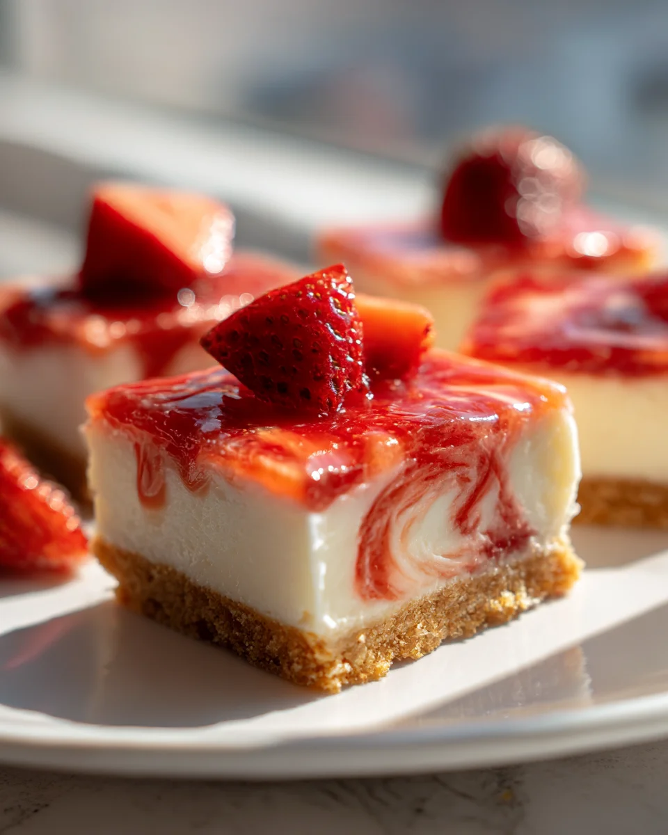 Easy Strawberry Cheesecake Bars: Irresistible Swirled Topping