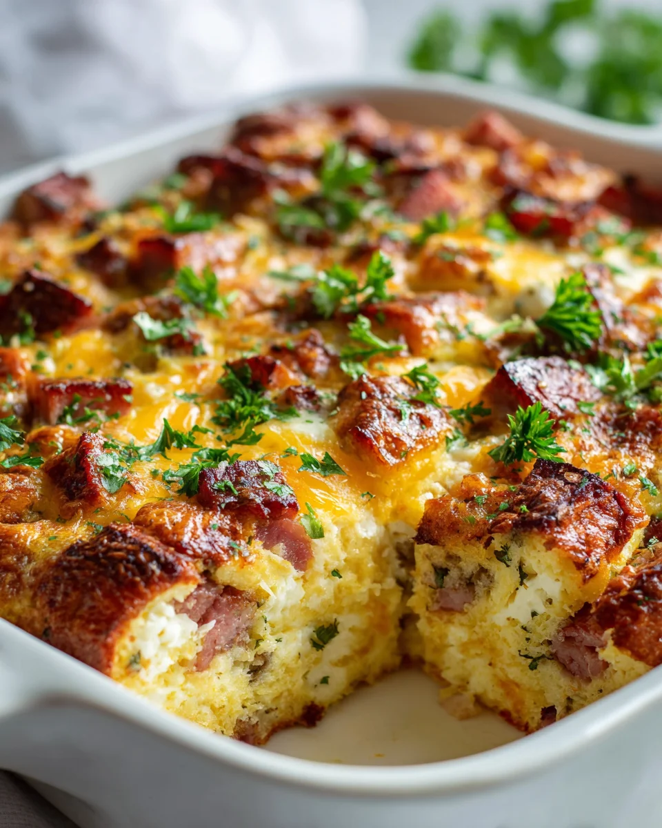 Easy Beef Ham & Cheese Breakfast Casserole with Eggs