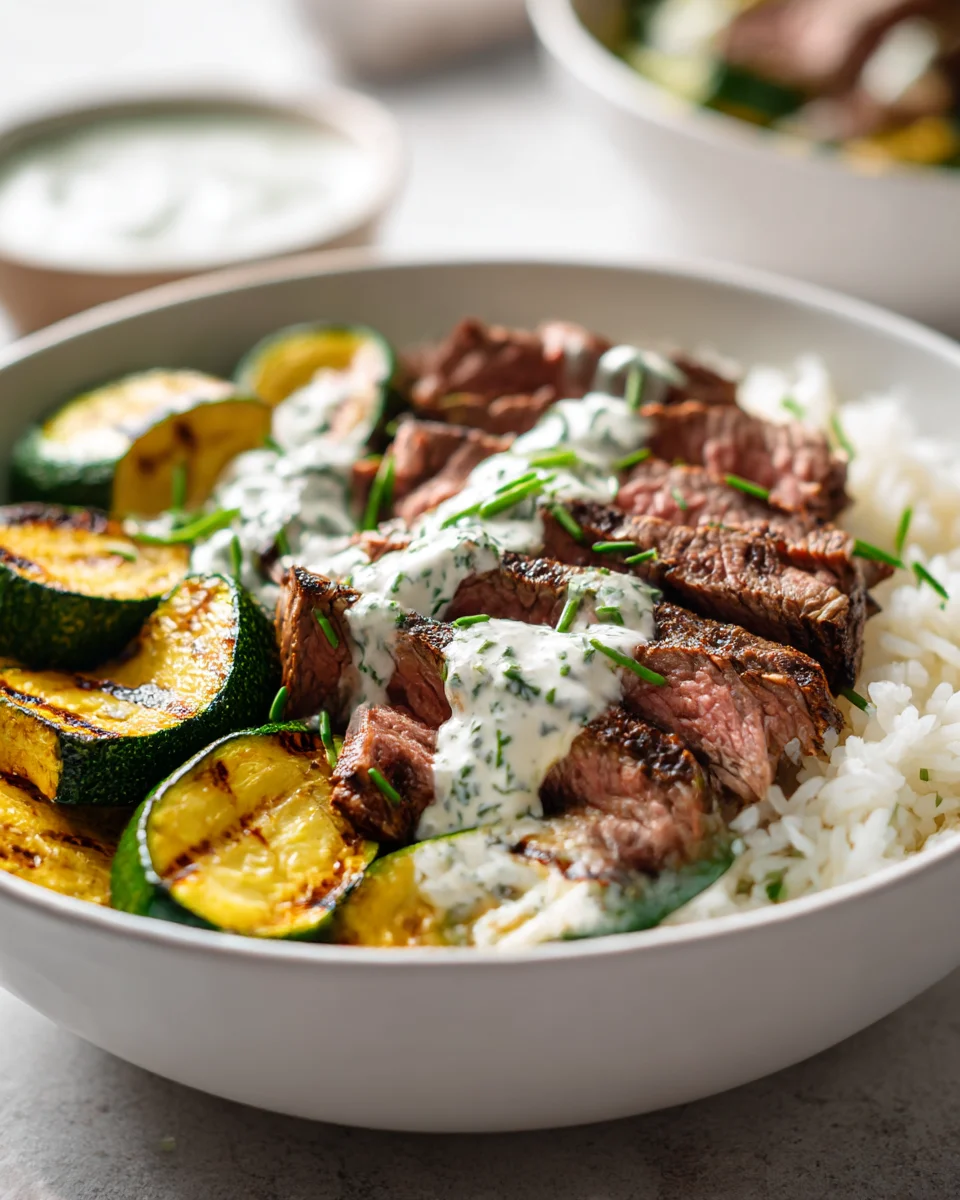 Grilled Steak Bowl with Zucchini Sauce - A Flavorful Delight