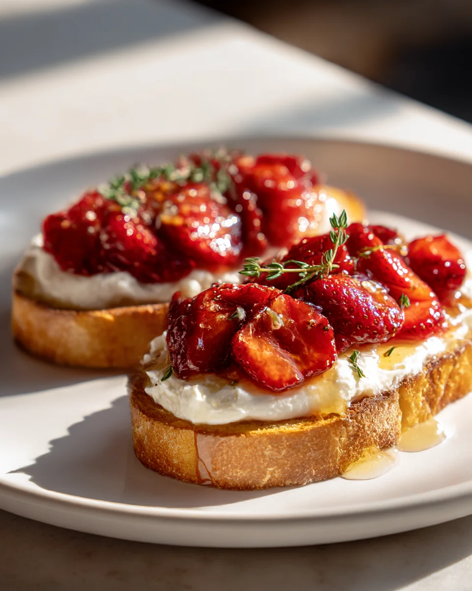 Irresistible Roasted Strawberry Whipped Ricotta Toast