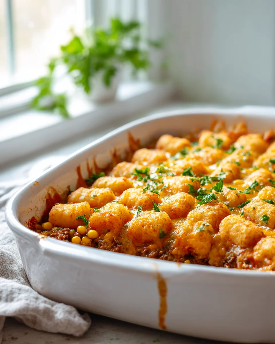 Ultimate Cowboy Casserole: Beef, Corn, Cheese & Tots