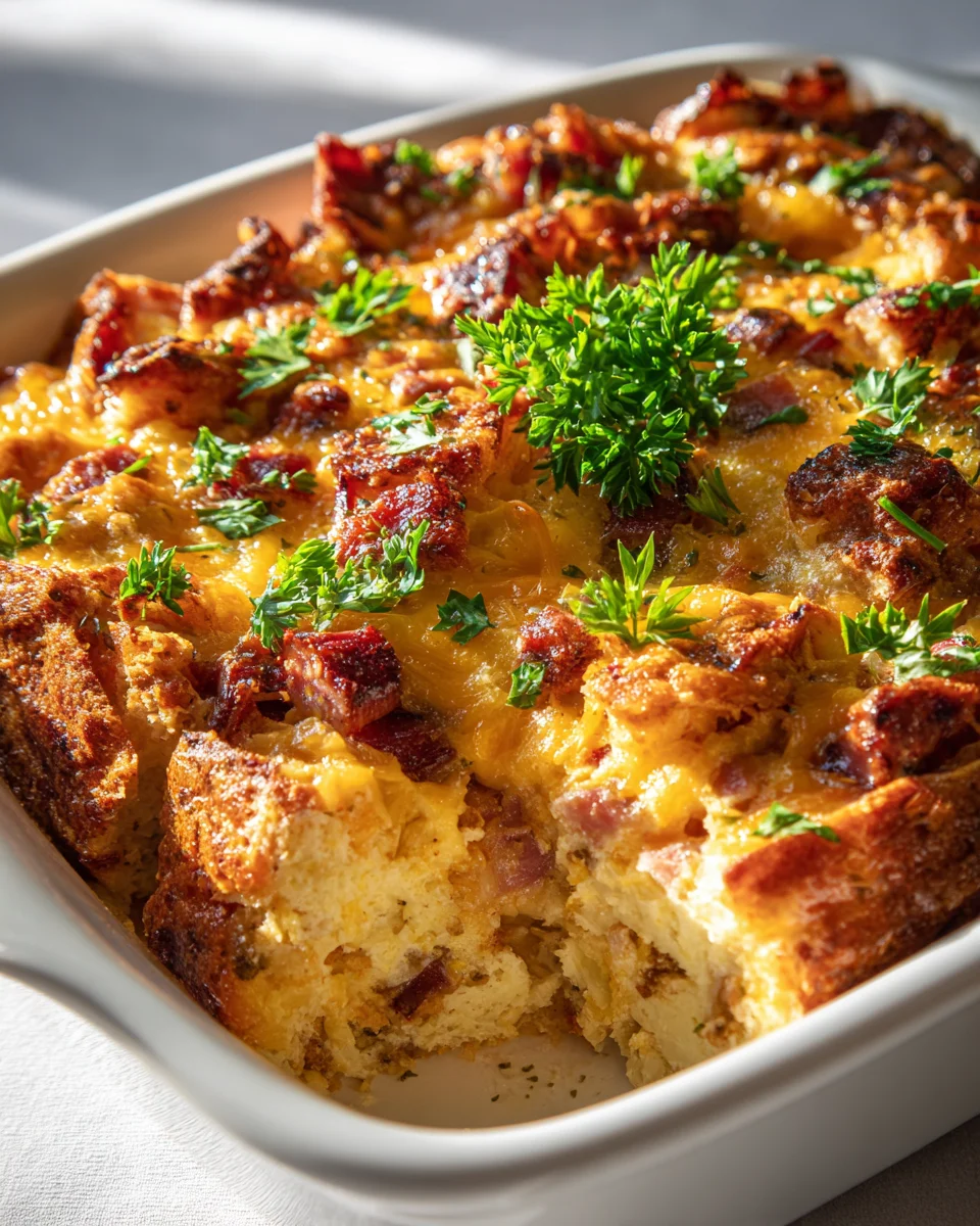 Easy Beef Ham & Cheese Breakfast Casserole with Eggs