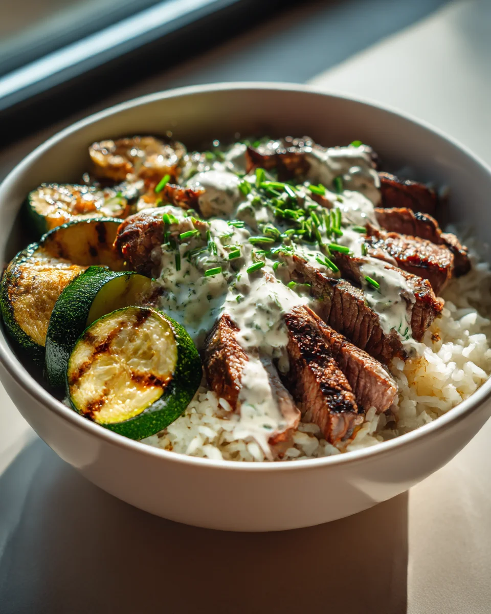 Grilled Steak Bowl with Zucchini Sauce - A Flavorful Delight