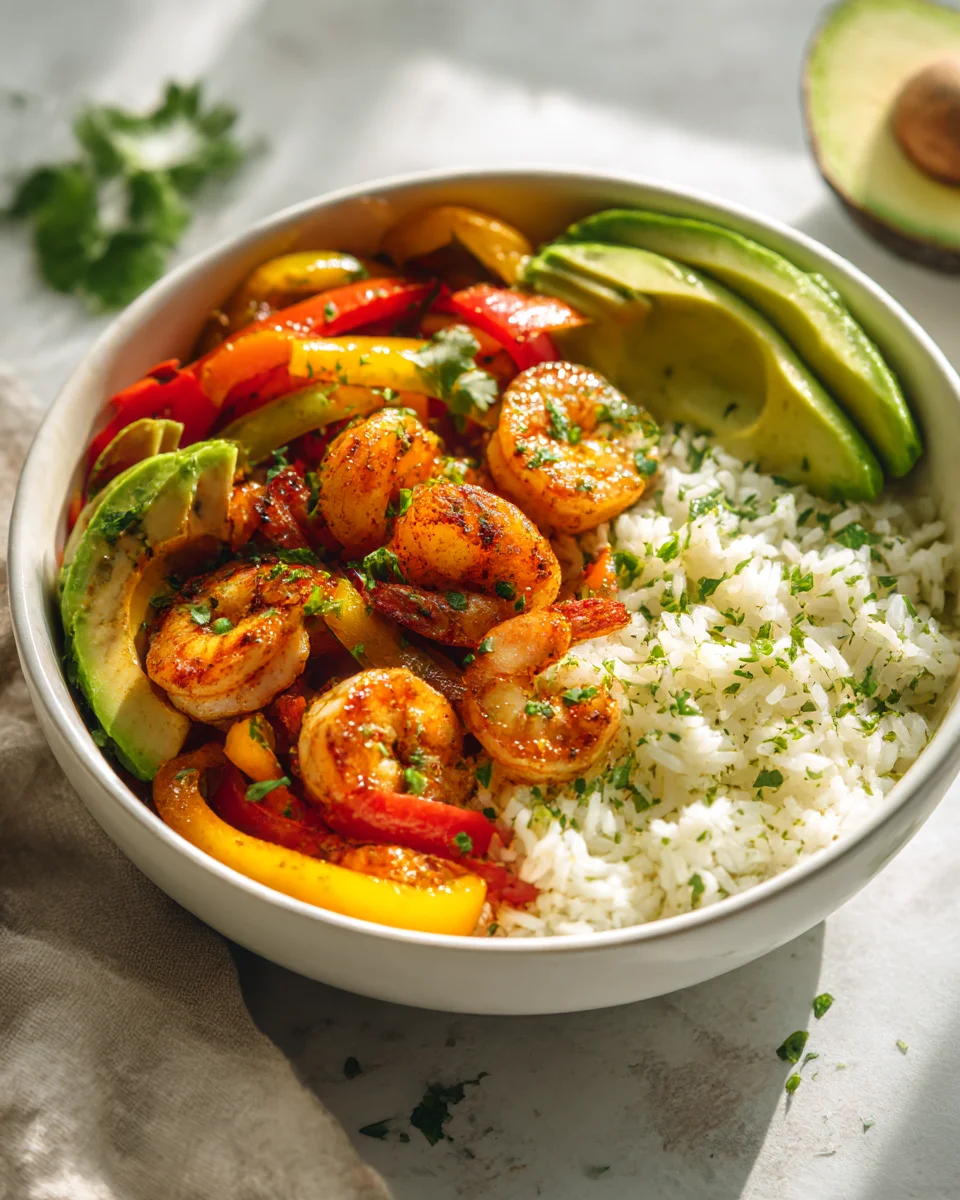 Best Shrimp Fajita Burrito Bowls with Cilantro Lime Rice