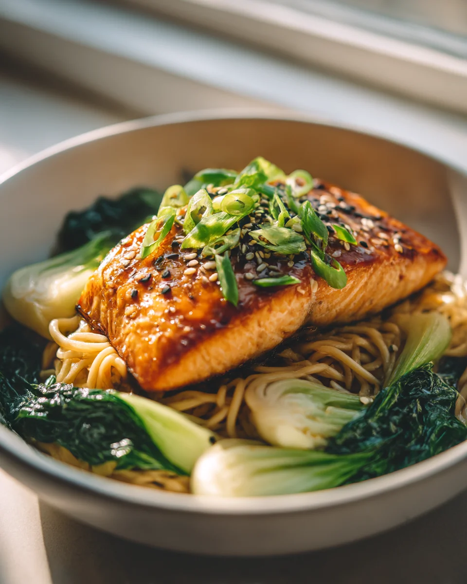 Miso Salmon Noodle Bowl with Bok Choy - Quick & Delicious!