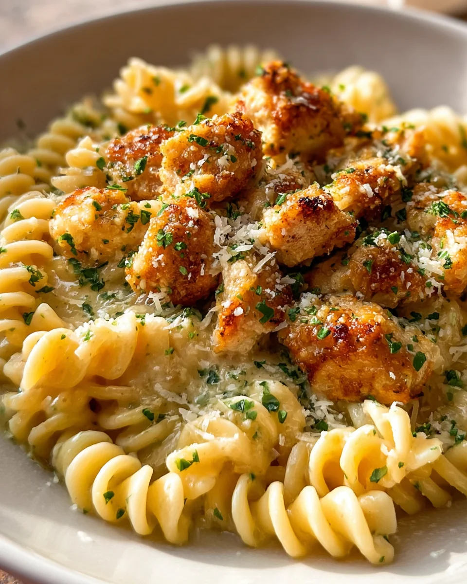 Irresistible Garlic Parmesan Chicken Bites & Creamy Rotini