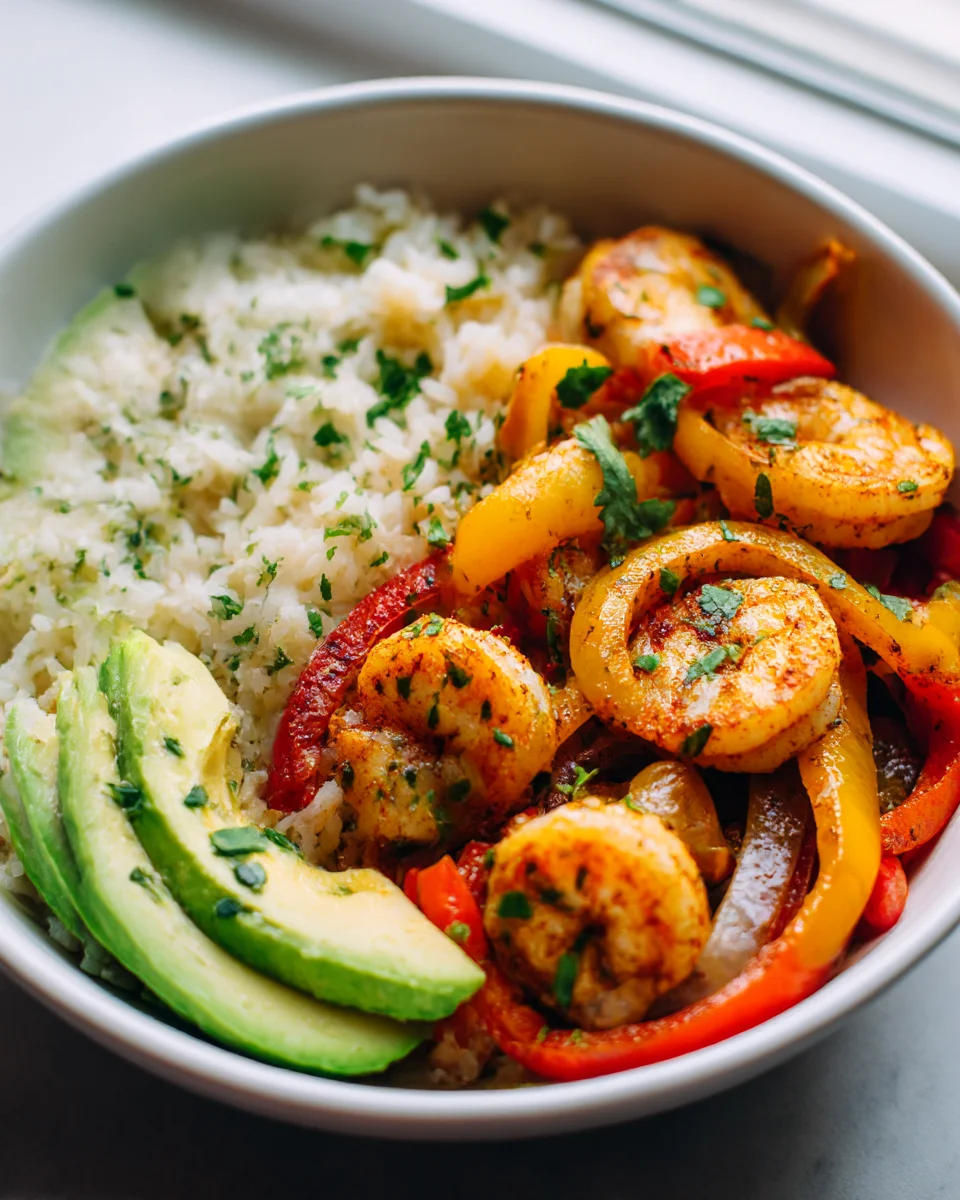 Best Shrimp Fajita Burrito Bowls with Cilantro Lime Rice
