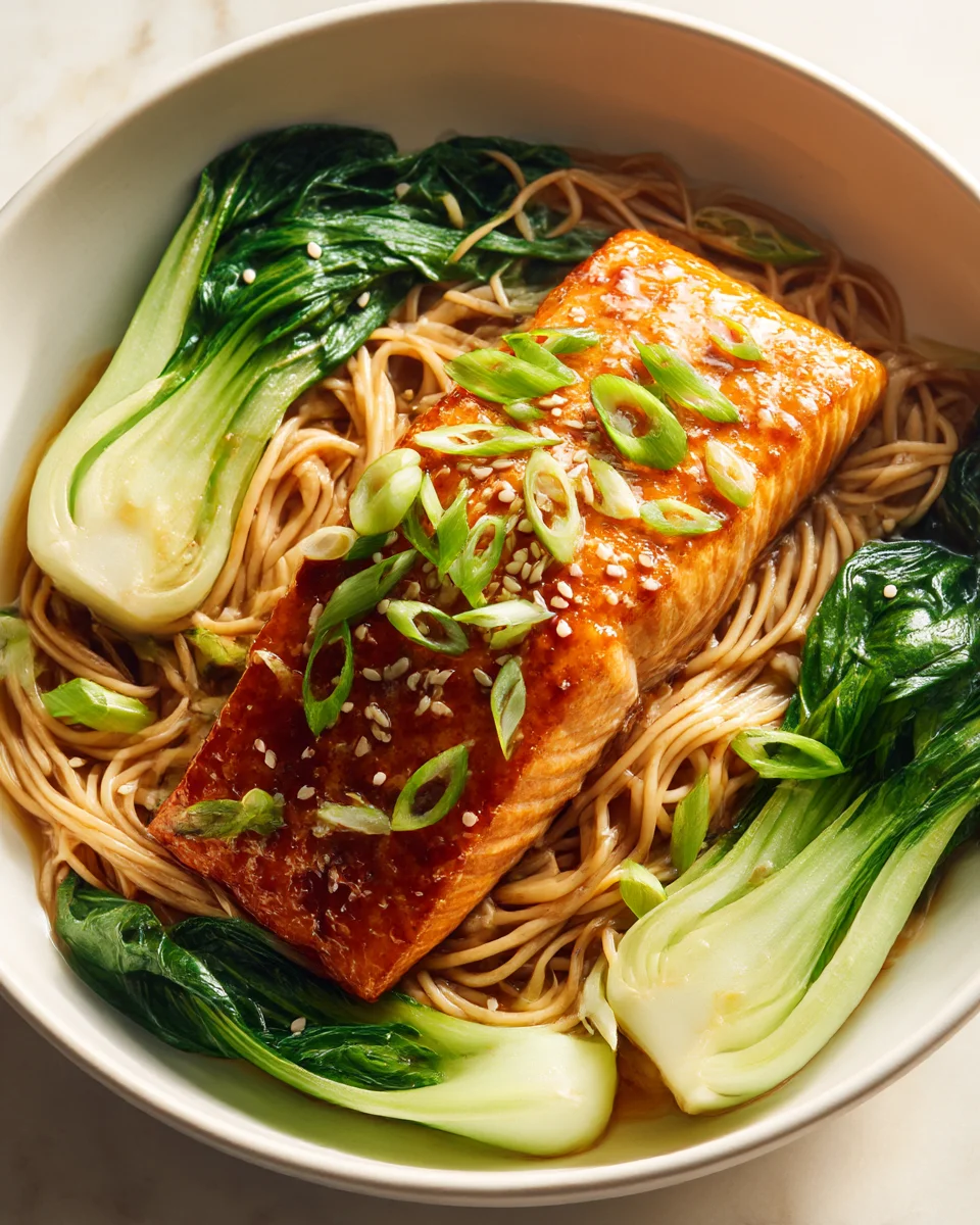 Miso Salmon Noodle Bowl with Bok Choy - Quick & Delicious!