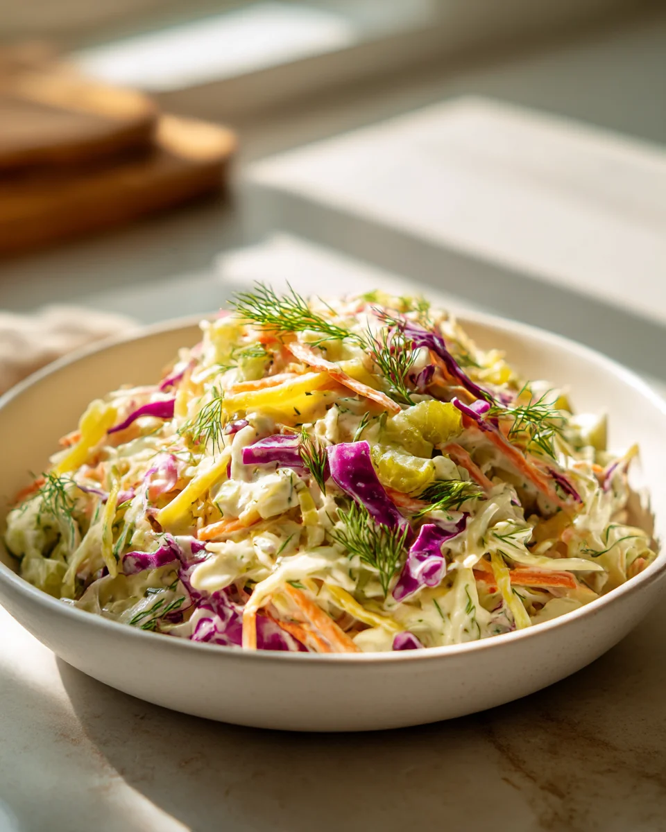 Zesty Dill Pickle Coleslaw for Your Beef BBQ Boards