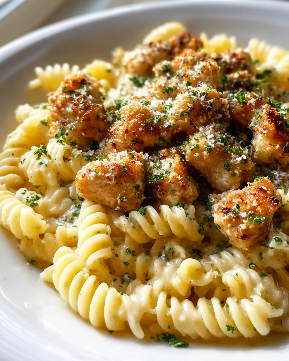 Irresistible Garlic Parmesan Chicken Bites & Creamy Rotini