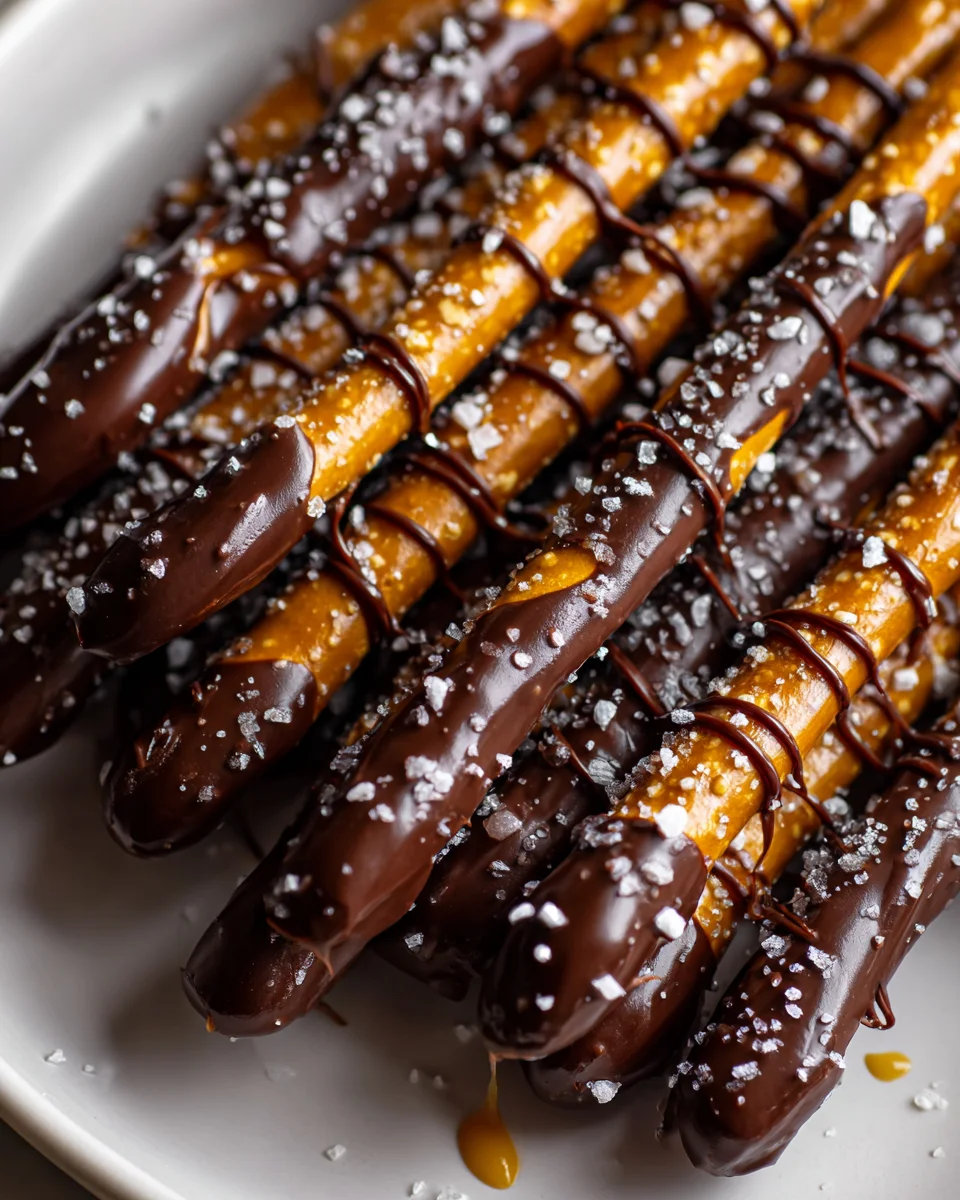 Irresistible Chocolate Dipped Salted Caramel Pretzels