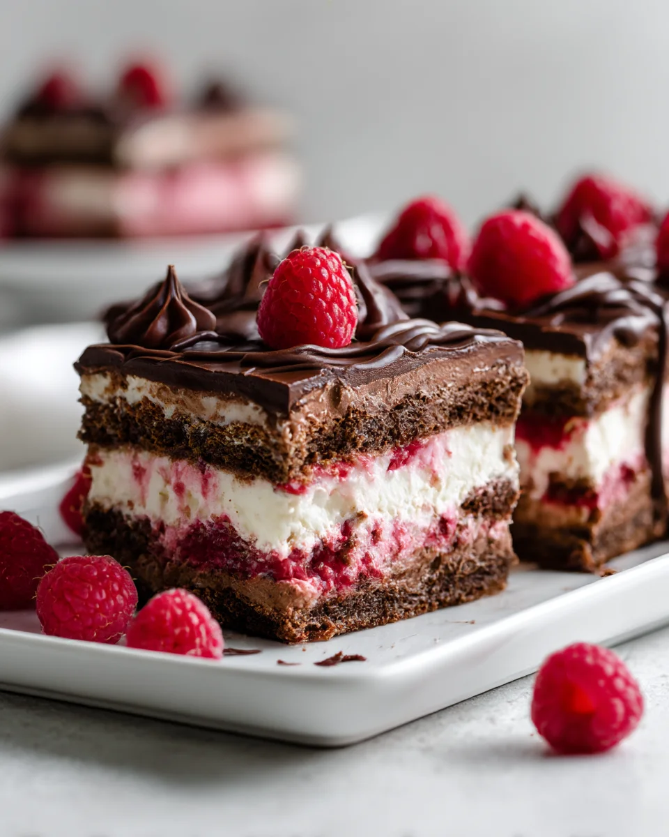 Easy Decadent Raspberry Chocolate Cheesecake Lasagna