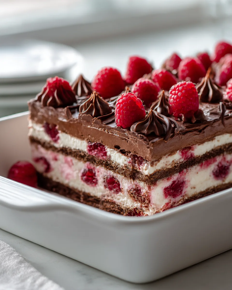 Easy Decadent Raspberry Chocolate Cheesecake Lasagna