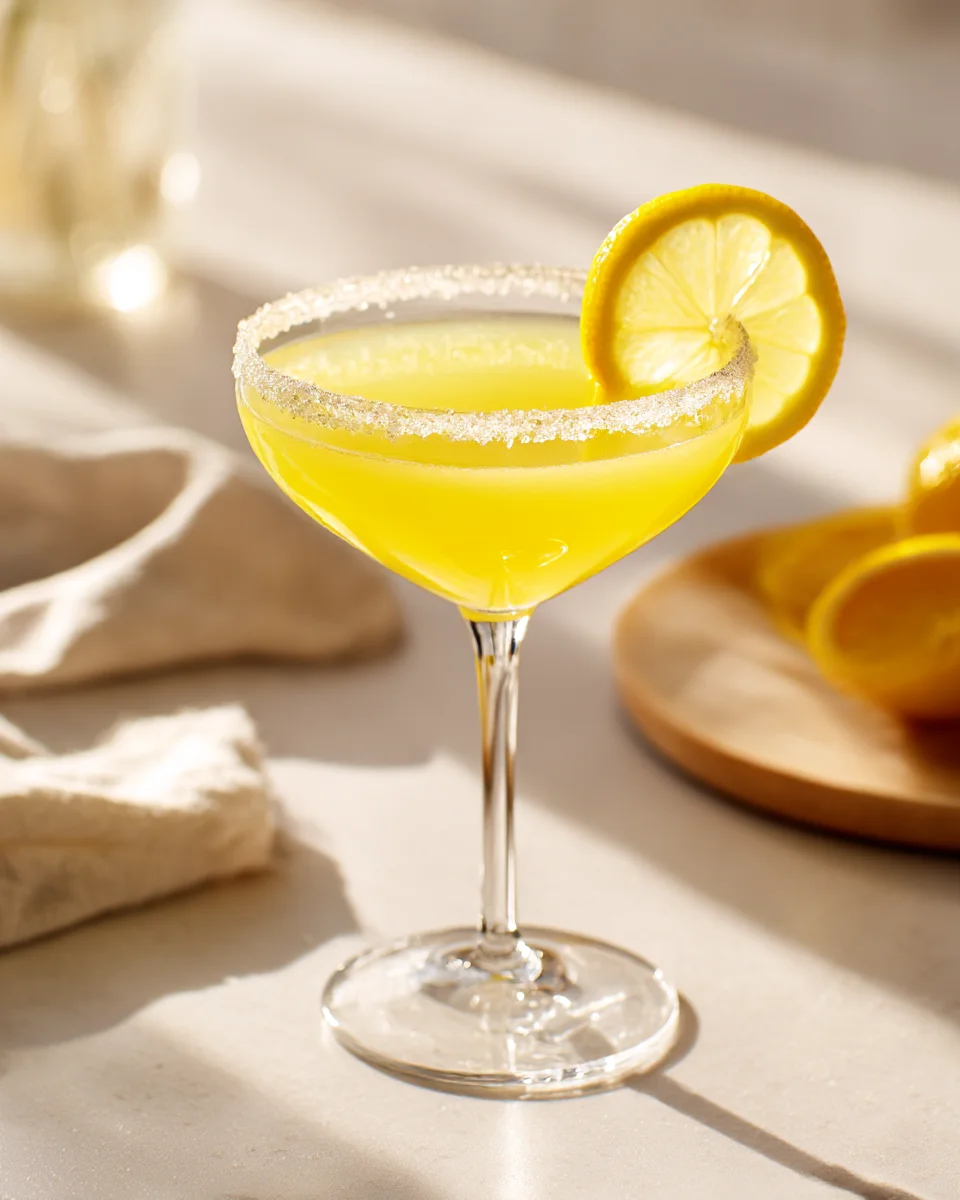 Refreshing Non-Alcoholic Limoncello Martini w/ Sugared Rim
