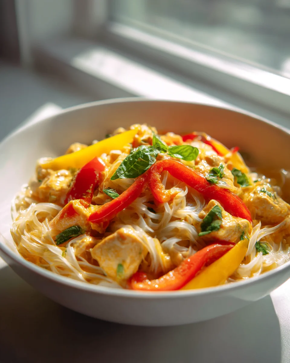 Curry Coconut Chicken Rice Noodle Bowl Recipe - Quick & Easy!