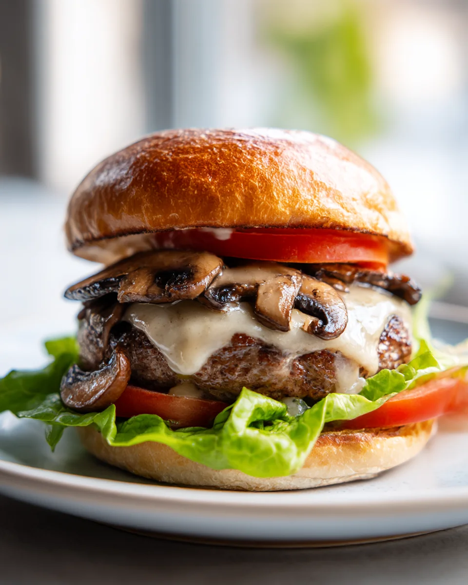Mouthwatering Mushroom Swiss Beef Burger & Garlic Butter Sauce