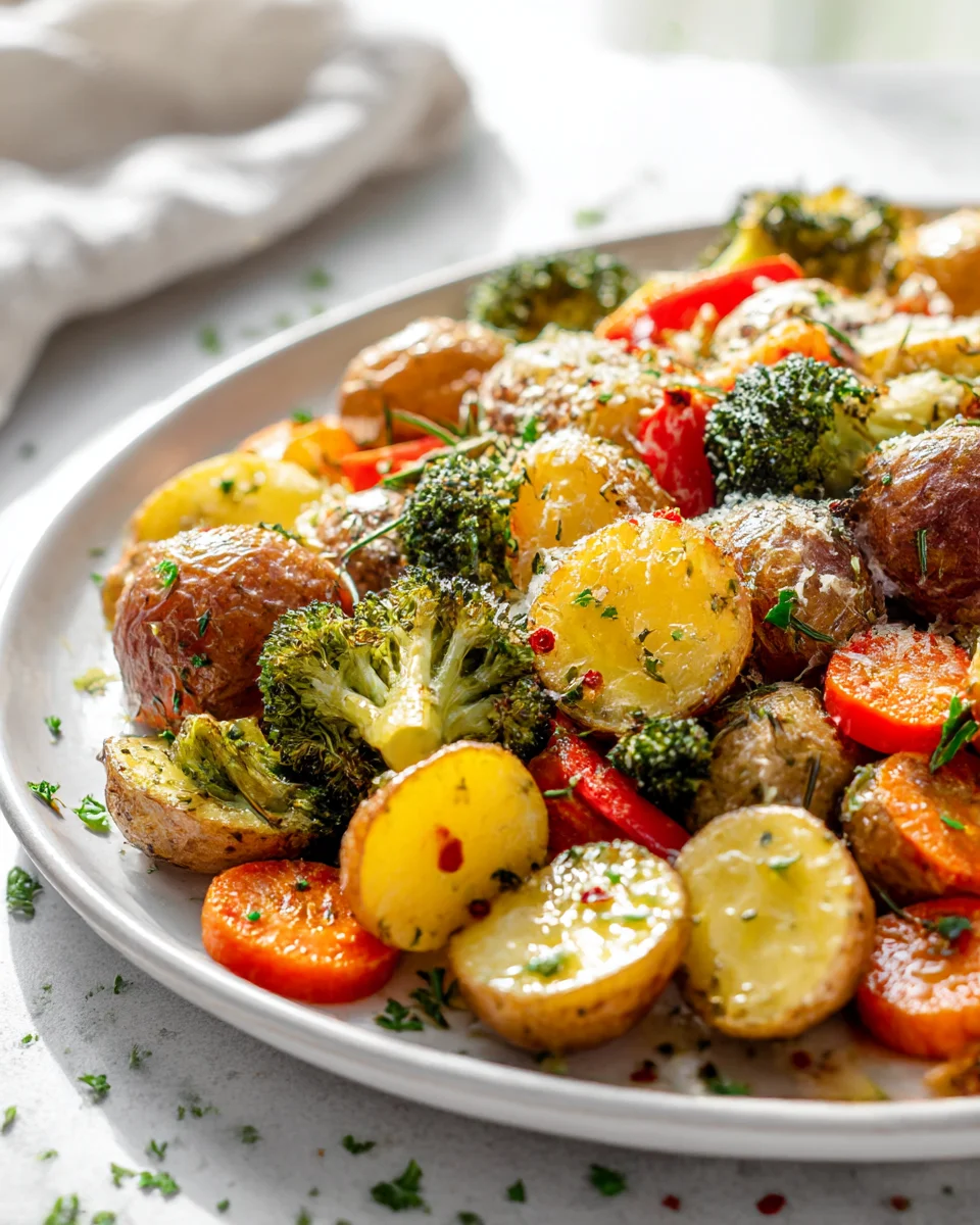 Crispy Garlic Herb Roasted Potatoes & Veggies Recipe