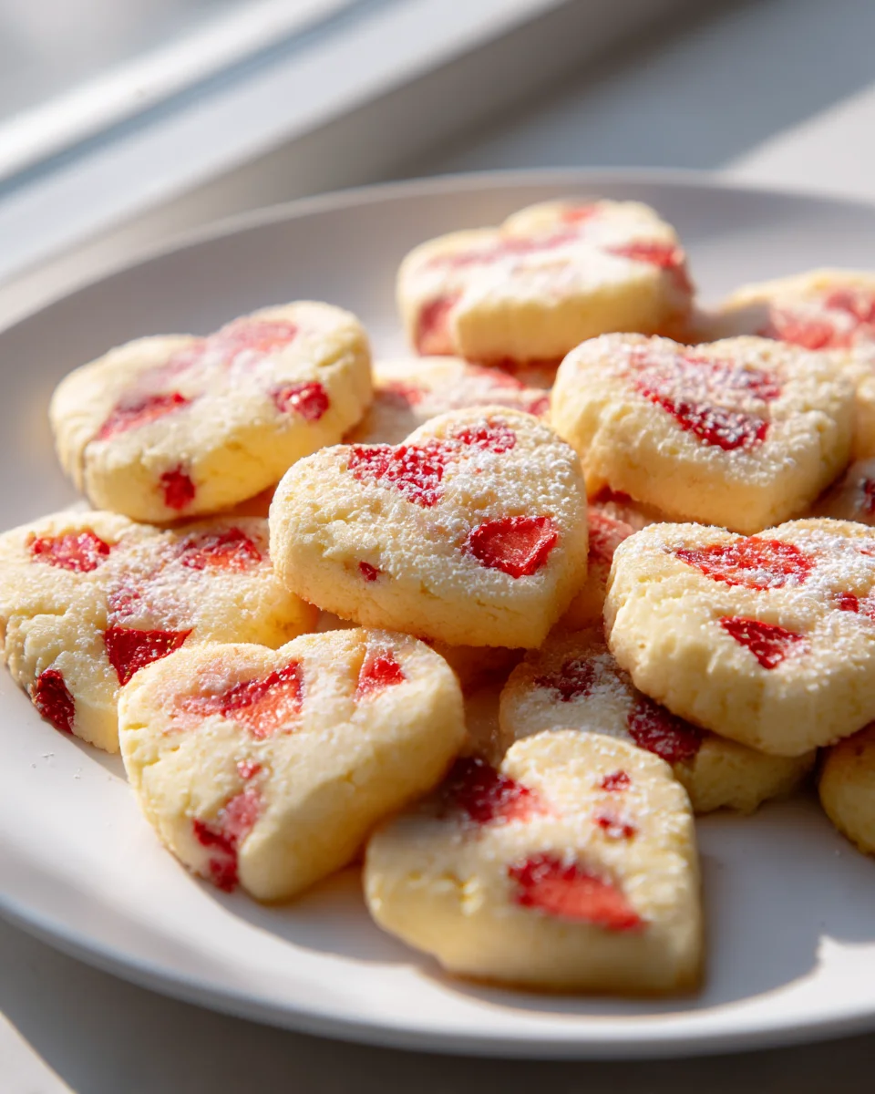 Sweet Non-Alcoholic Valentines Strawberry Shortbread Cookies