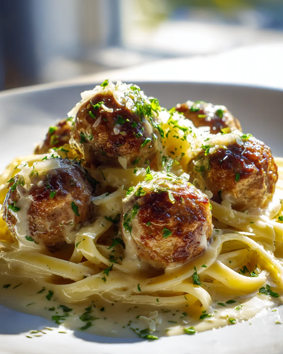 Garlic Butter Meatballs & Creamy Linguine Delight