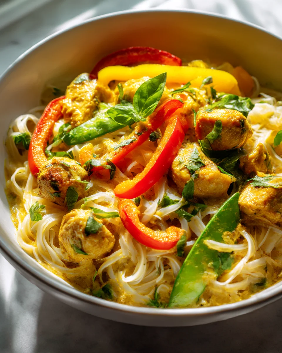 Curry Coconut Chicken Rice Noodle Bowl Recipe - Quick & Easy!