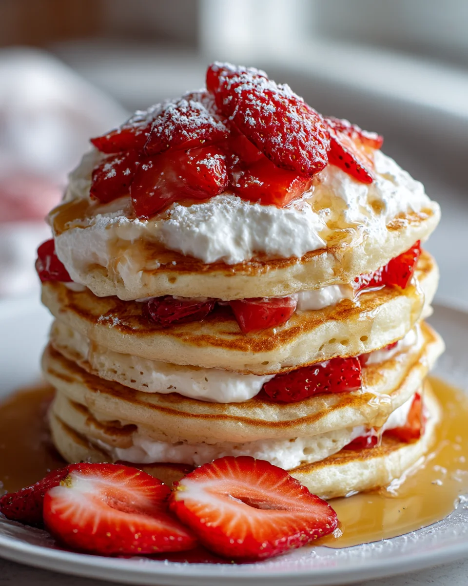 Best Strawberry Shortcake Pancakes with Fluffy Whipped Cream