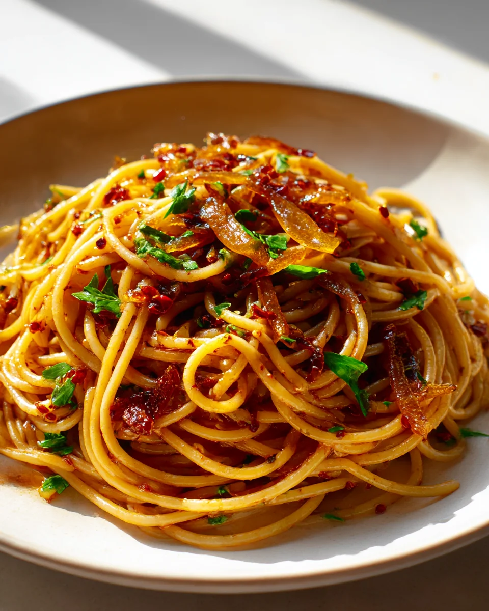 Delicious Caramelized Onion and Chili Oil Spaghetti Recipe